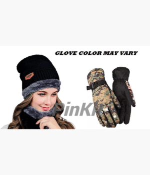 Cap Set with Wollen Army Patterned Gloves